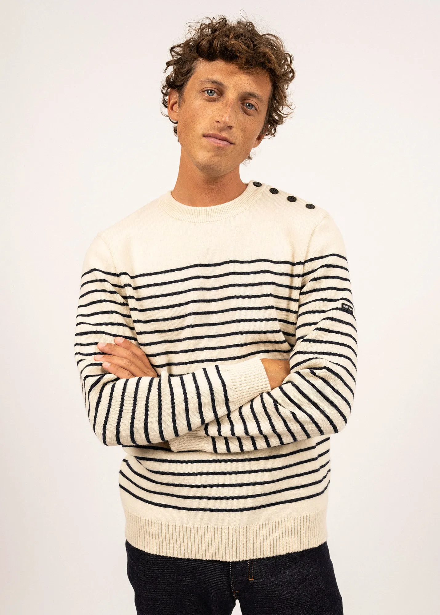 Binic striped sailor jumper - regular fit, in pure new wool (ECRU/MARINE)