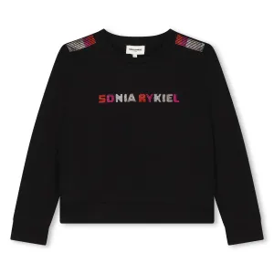 Black Color Rhinestones Logo Crewneck