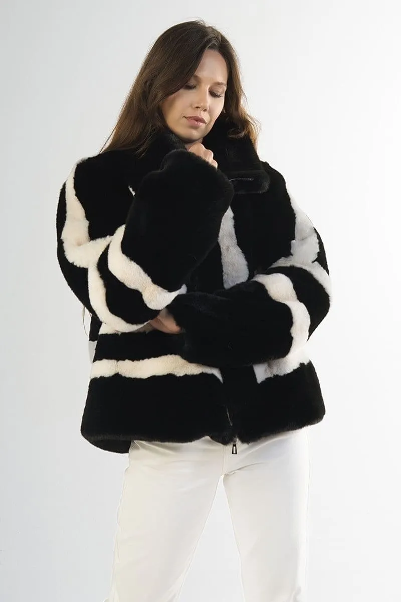 BLACK SPORTY FAUX FUR JACKET