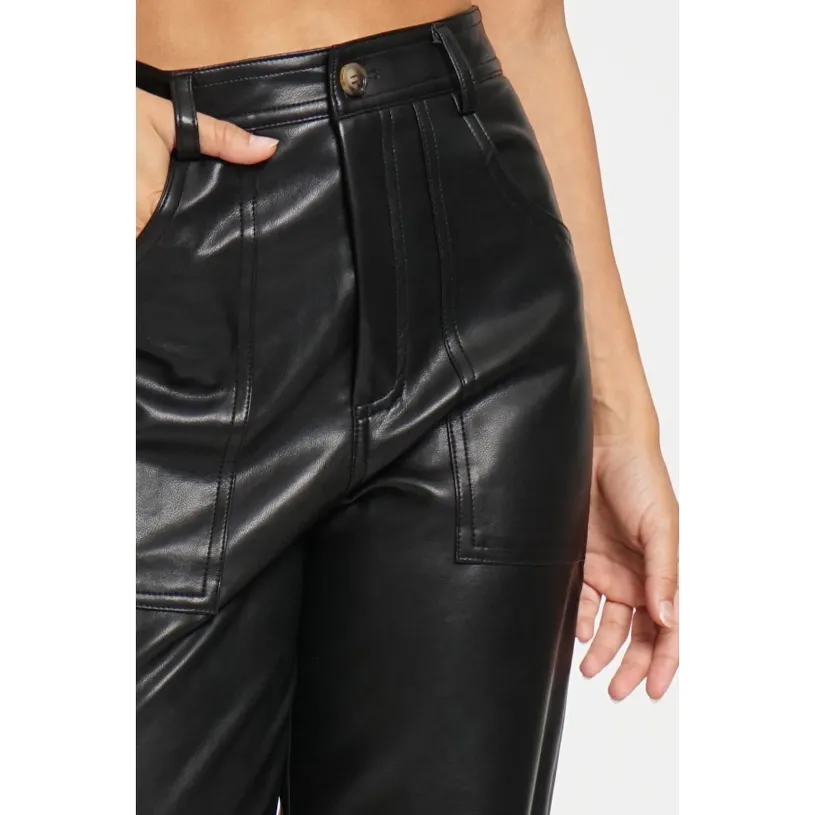 Call the Shots Black Leather Cargo Pants