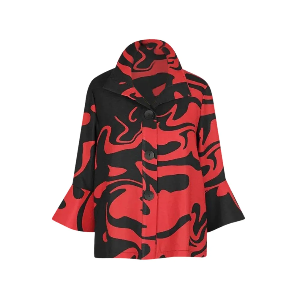 Damee NYC Marble Swirl-Print Short Jacket in Red & Black - 4938-RD