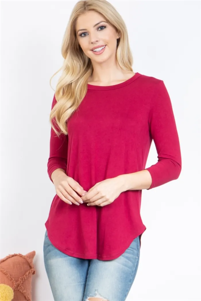 DOLPHIN HEM QUARTER SLEEVE SOLID TOP