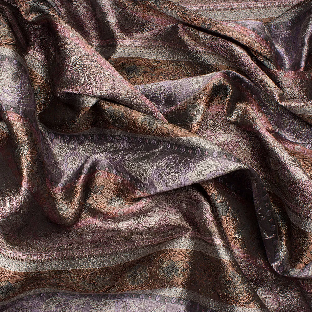 Grey/Lilac/Peach Metallic Brocade