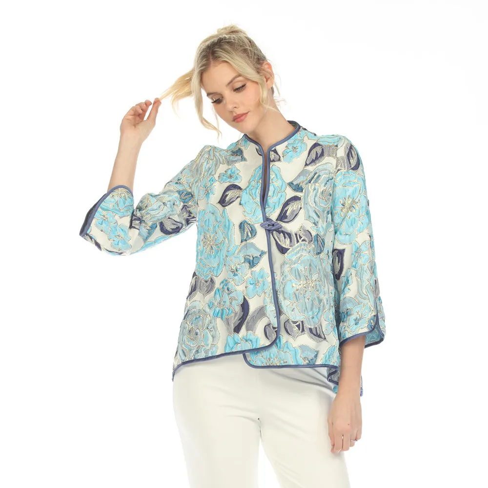 IC Collection Floral Embroidered Jacket in Blue/Multi - 6097J-BLU - Sizes L - XXL