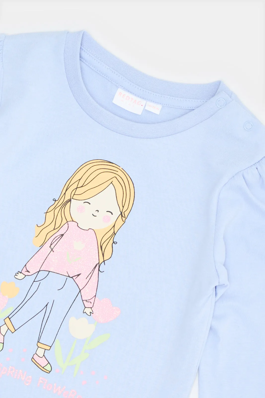 Infant Girls Blue Printed T-Shirt