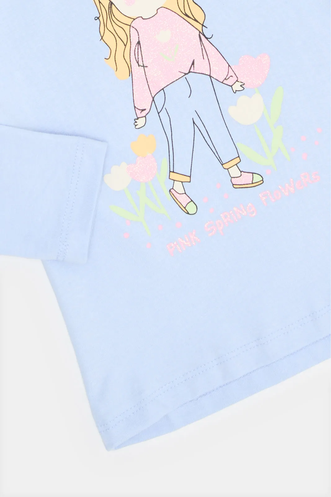 Infant Girls Blue Printed T-Shirt