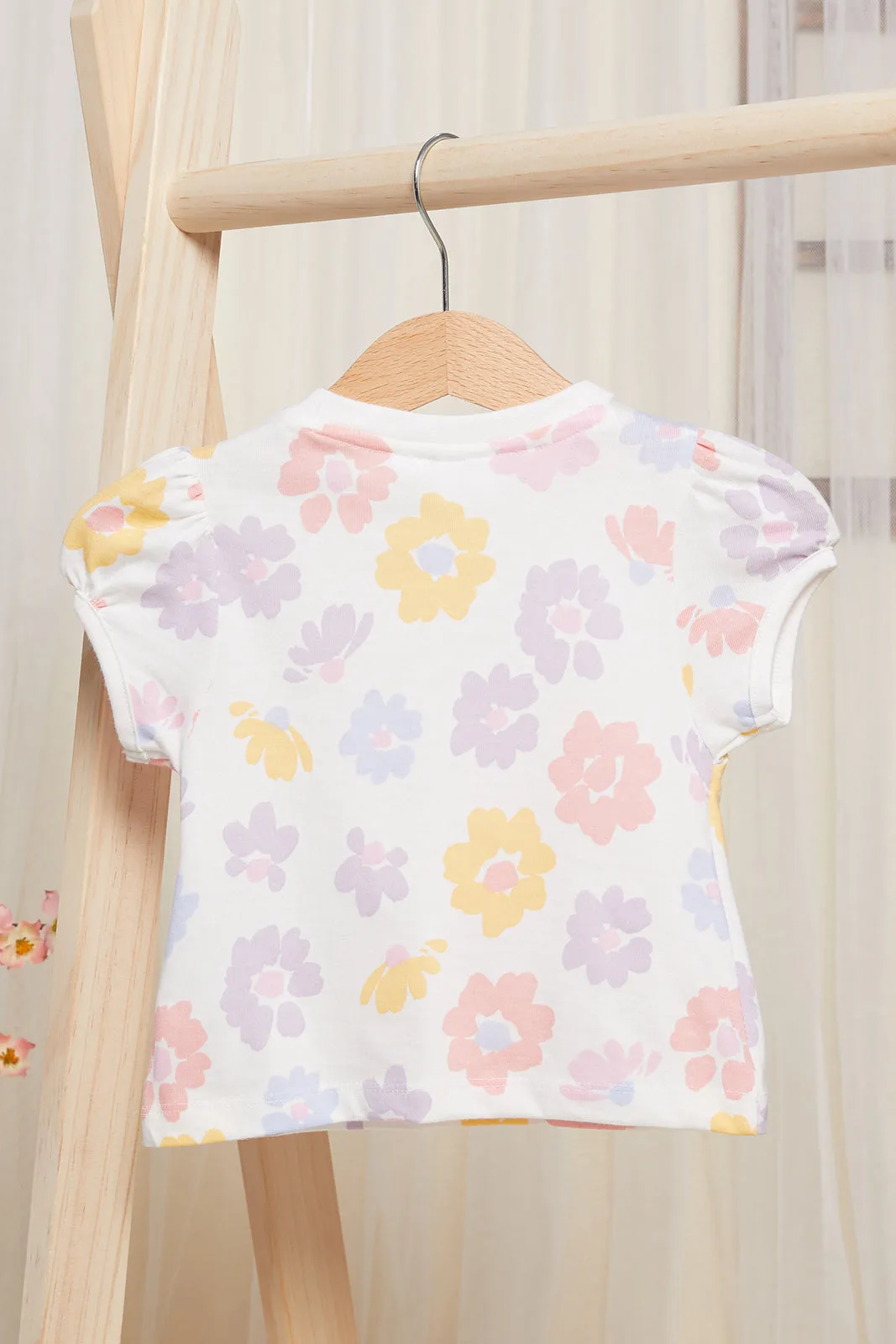 Infant Girls Ivory Floral Print Top