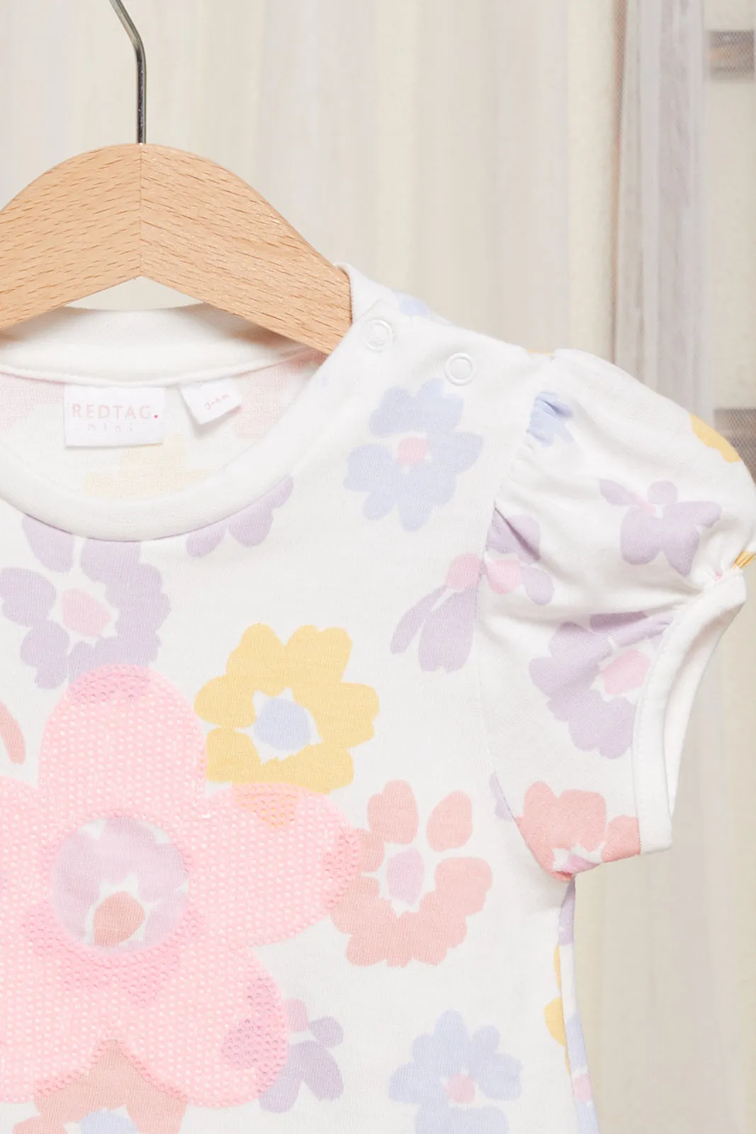 Infant Girls Ivory Floral Print Top