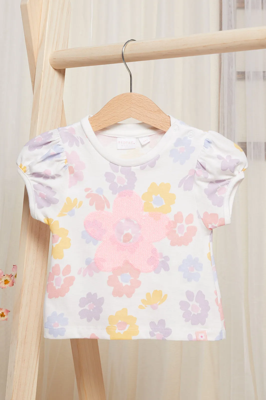 Infant Girls Ivory Floral Print Top