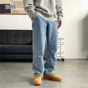 Japanese Streetwear Twill Distressed Cargo Jeans for Men - Casual Denim Pants