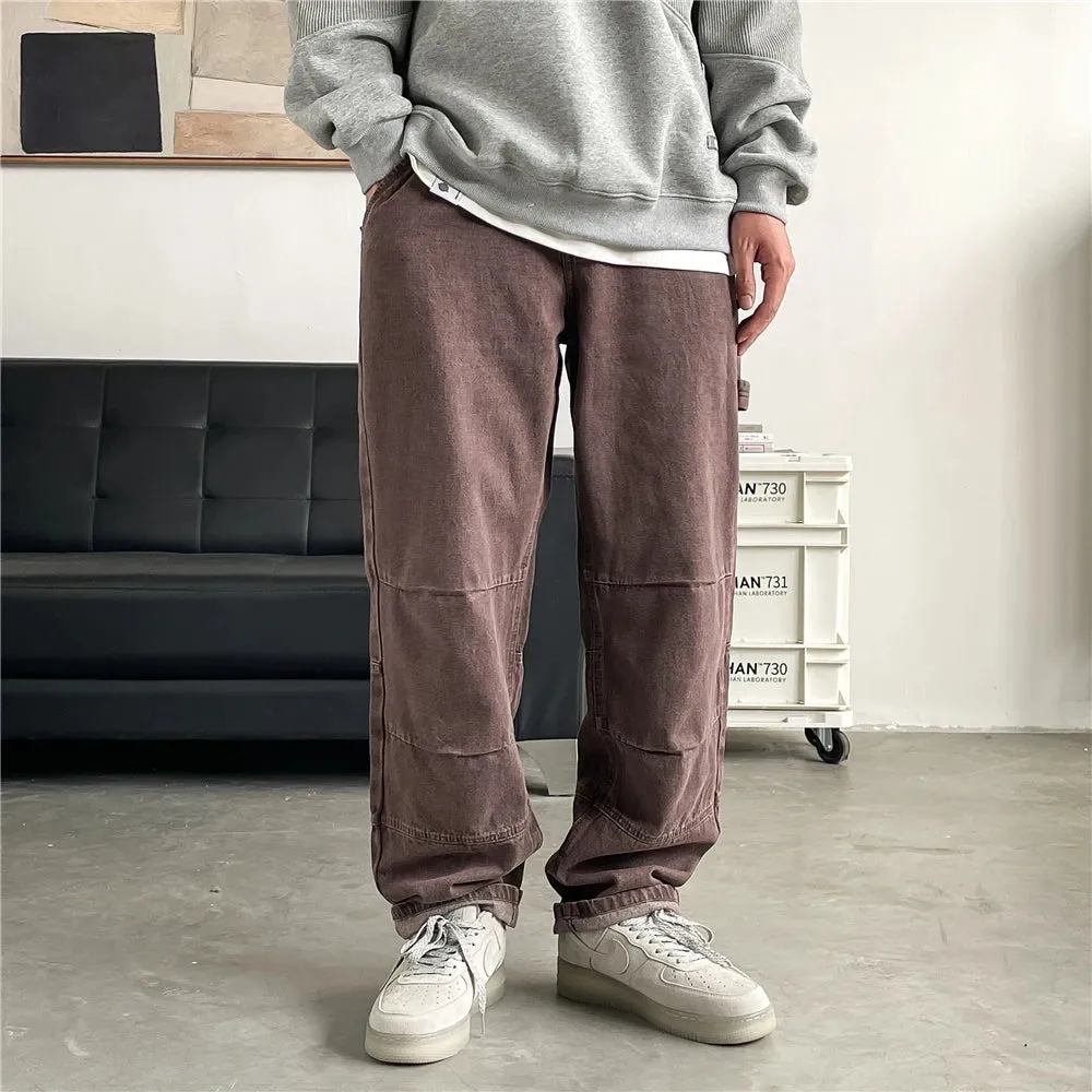 Japanese Streetwear Twill Distressed Cargo Jeans for Men - Casual Denim Pants