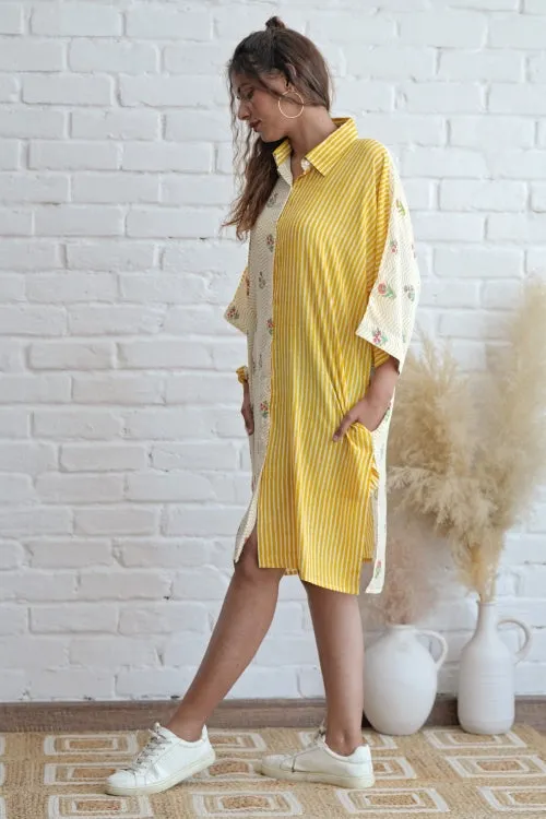 Krissy In Yellow Hand Block Printed Oversize Shirt