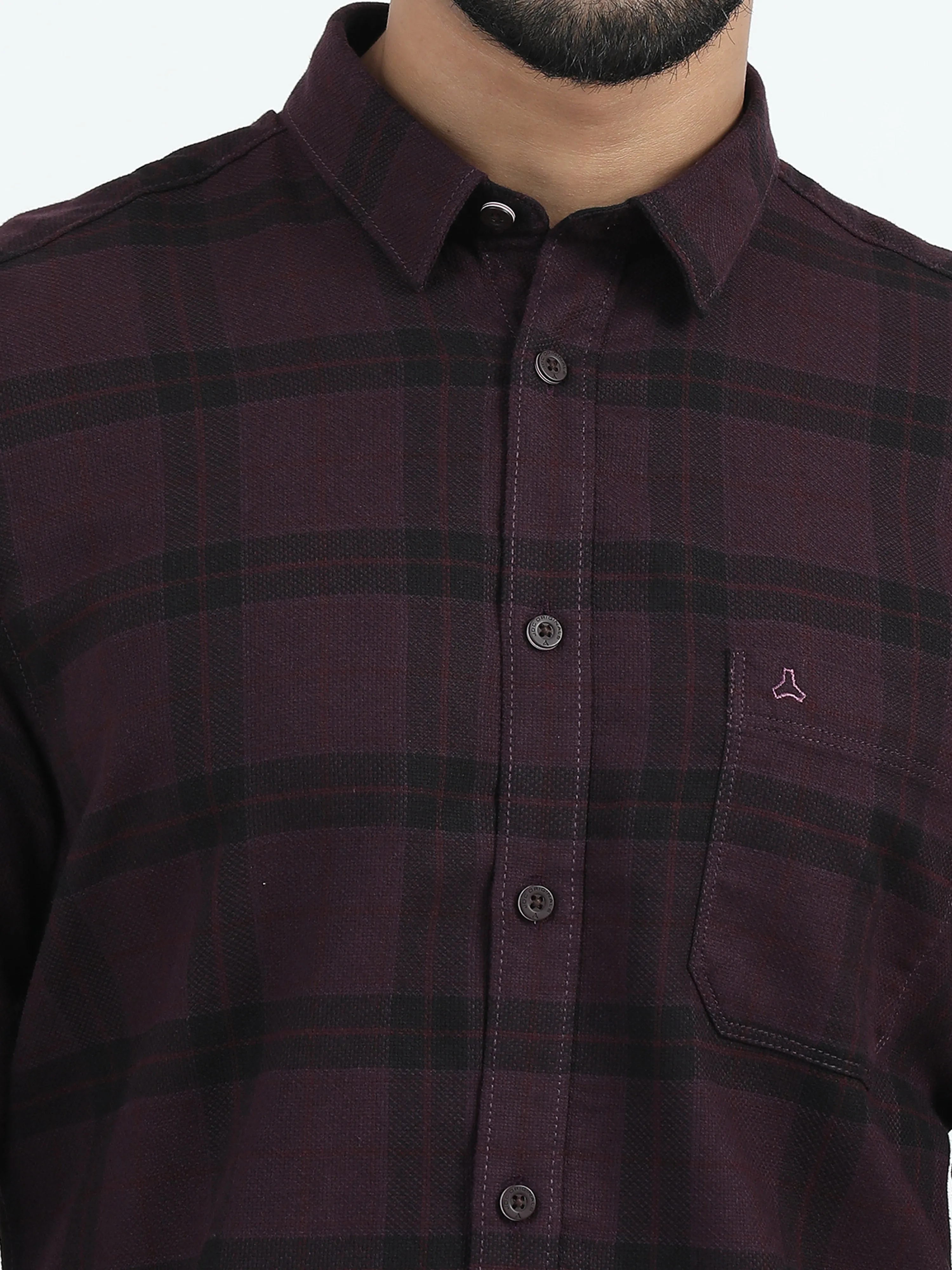 MEN'S BURGUNDY CHECKS  SLIM FIT SHIRT