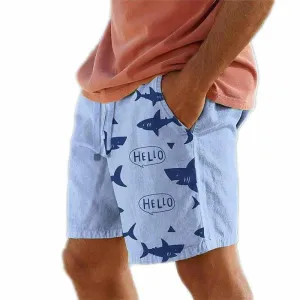 Mens Drawstring Elastic Waist Shark 3D Printed Breathable Beach Shorts 57680717YY