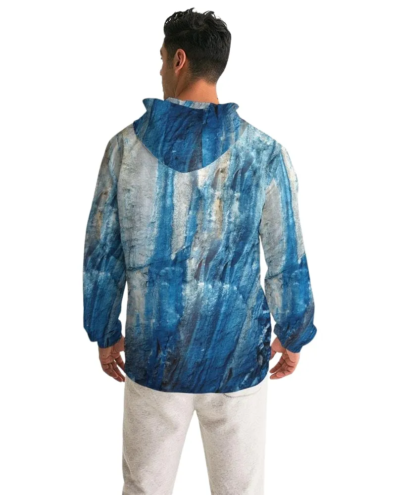 Mens Hooded Windbreaker - Blue Casual/sports Water Resistant Jacket -