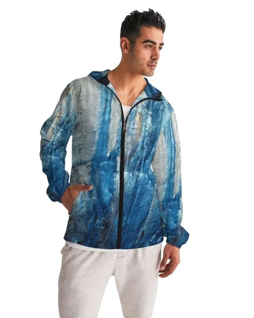 Mens Hooded Windbreaker - Blue Casual/sports Water Resistant Jacket -