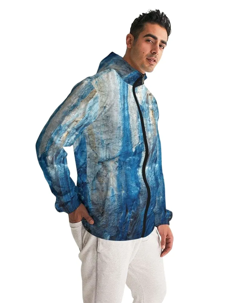 Mens Hooded Windbreaker - Blue Casual/sports Water Resistant Jacket -