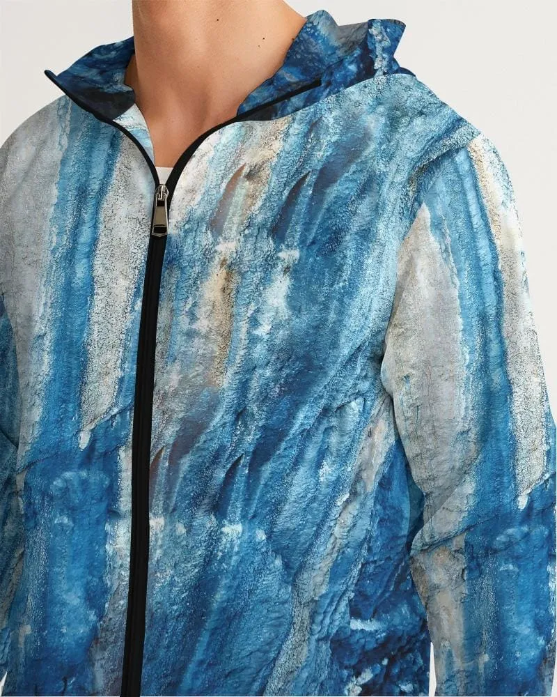 Mens Hooded Windbreaker - Blue Casual/sports Water Resistant Jacket -