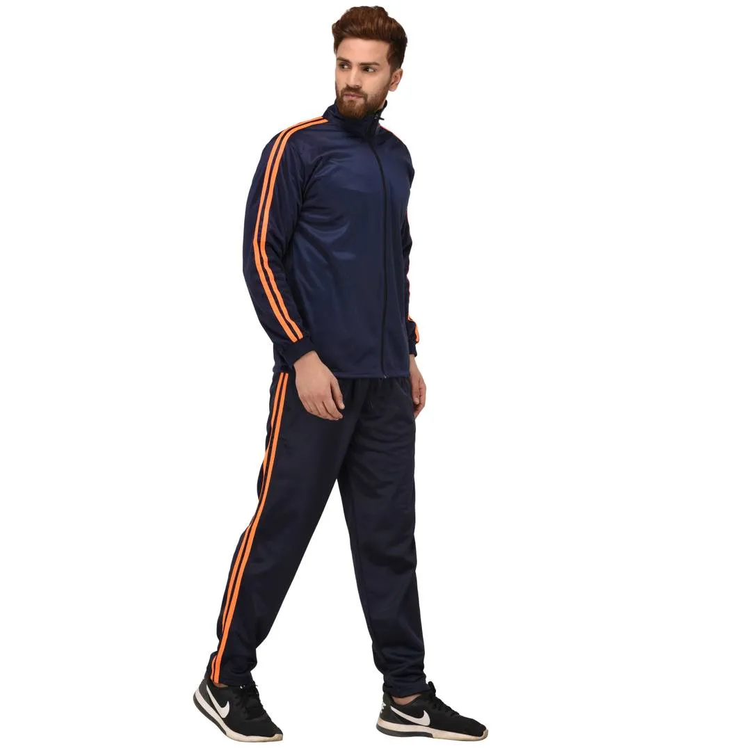 Men's Navy Blue Polyester Self Pattern Long Sleeves Sporty Jacket