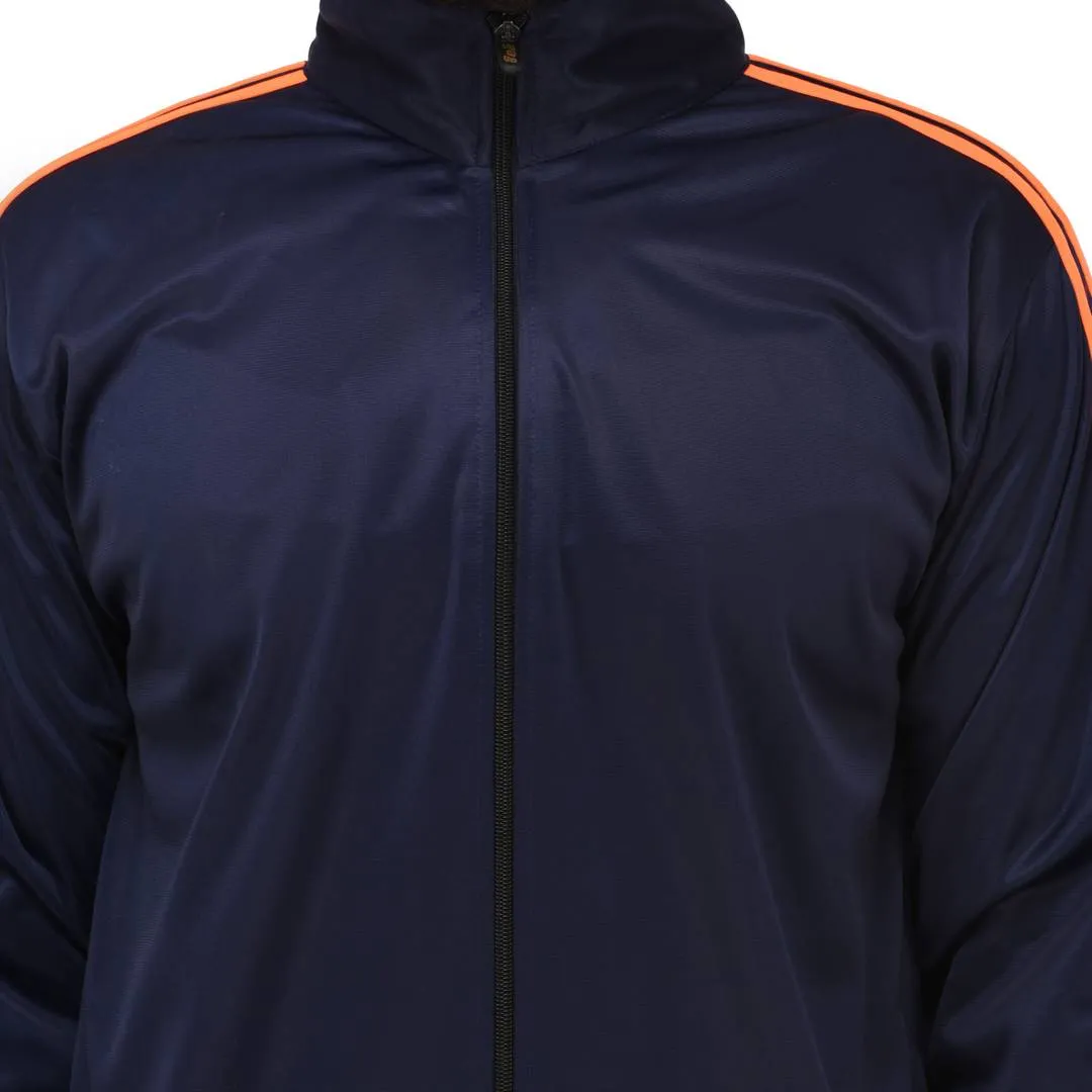 Men's Navy Blue Polyester Self Pattern Long Sleeves Sporty Jacket