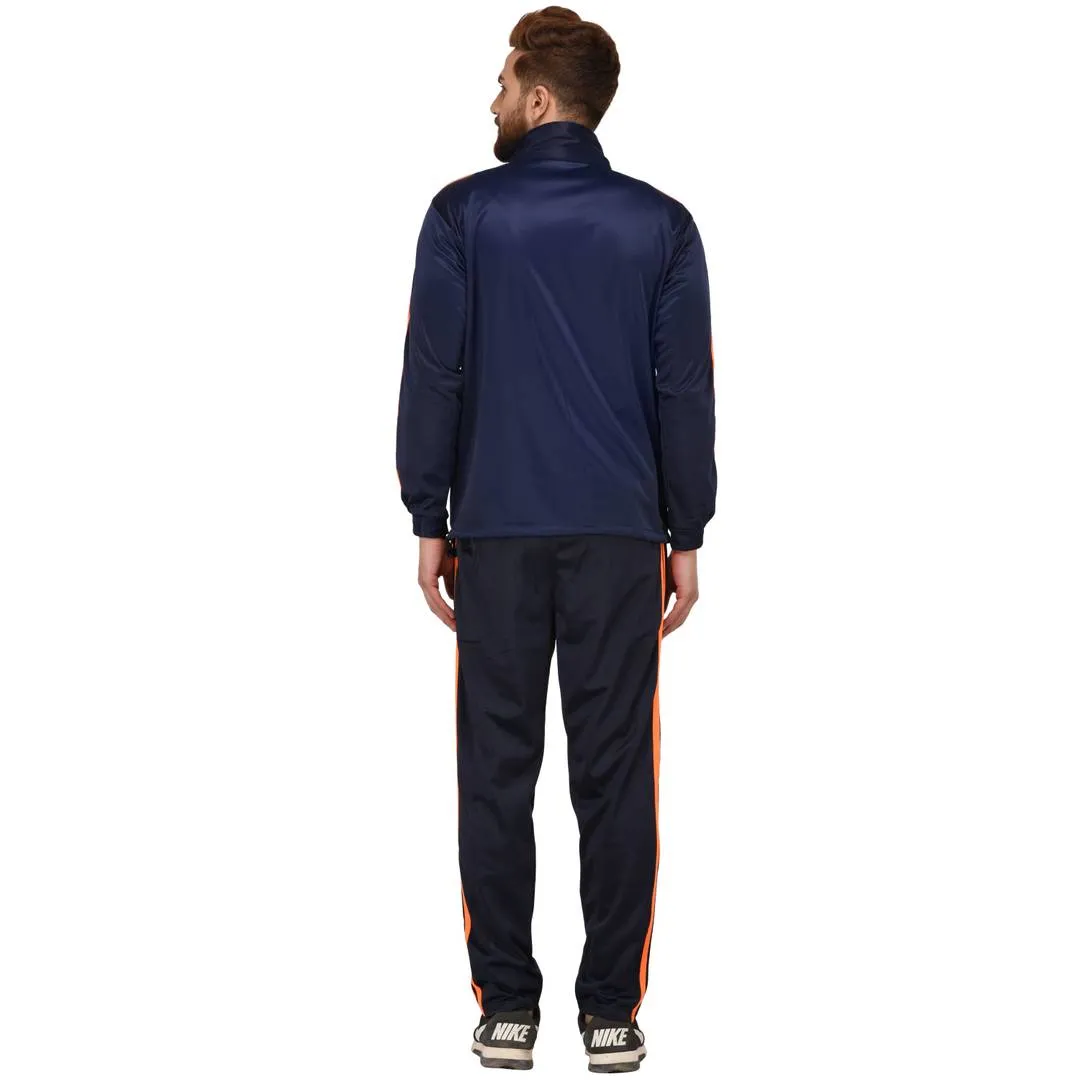 Men's Navy Blue Polyester Self Pattern Long Sleeves Sporty Jacket