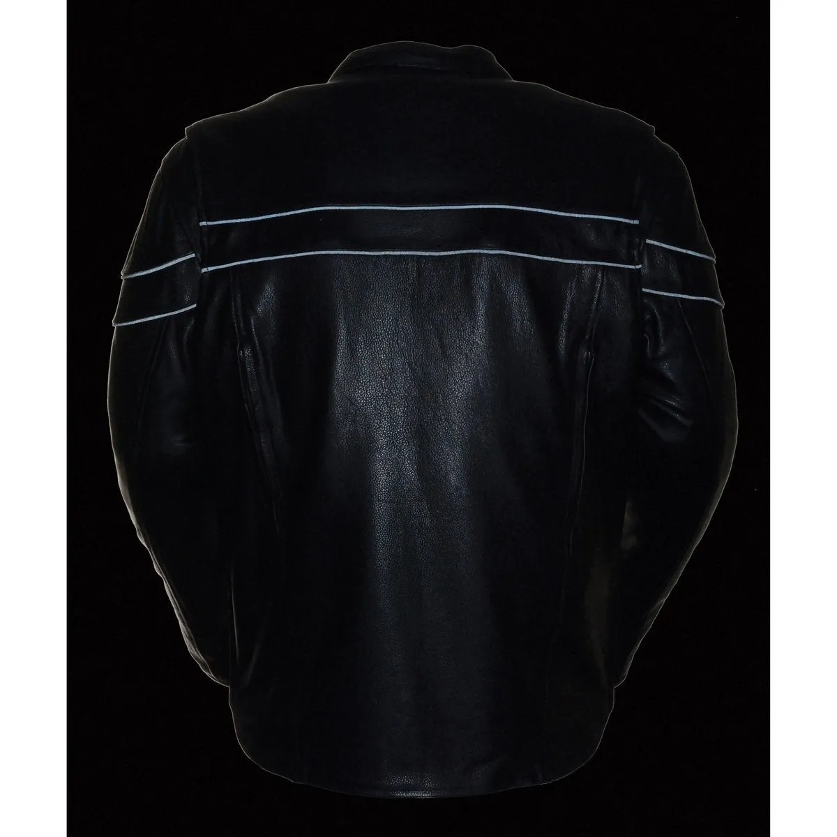 Milwaukee Leather LKM1725 Men's Black Leather Sporty Crossover Scooter Motorcycle Jacket w/ Reflective Piping