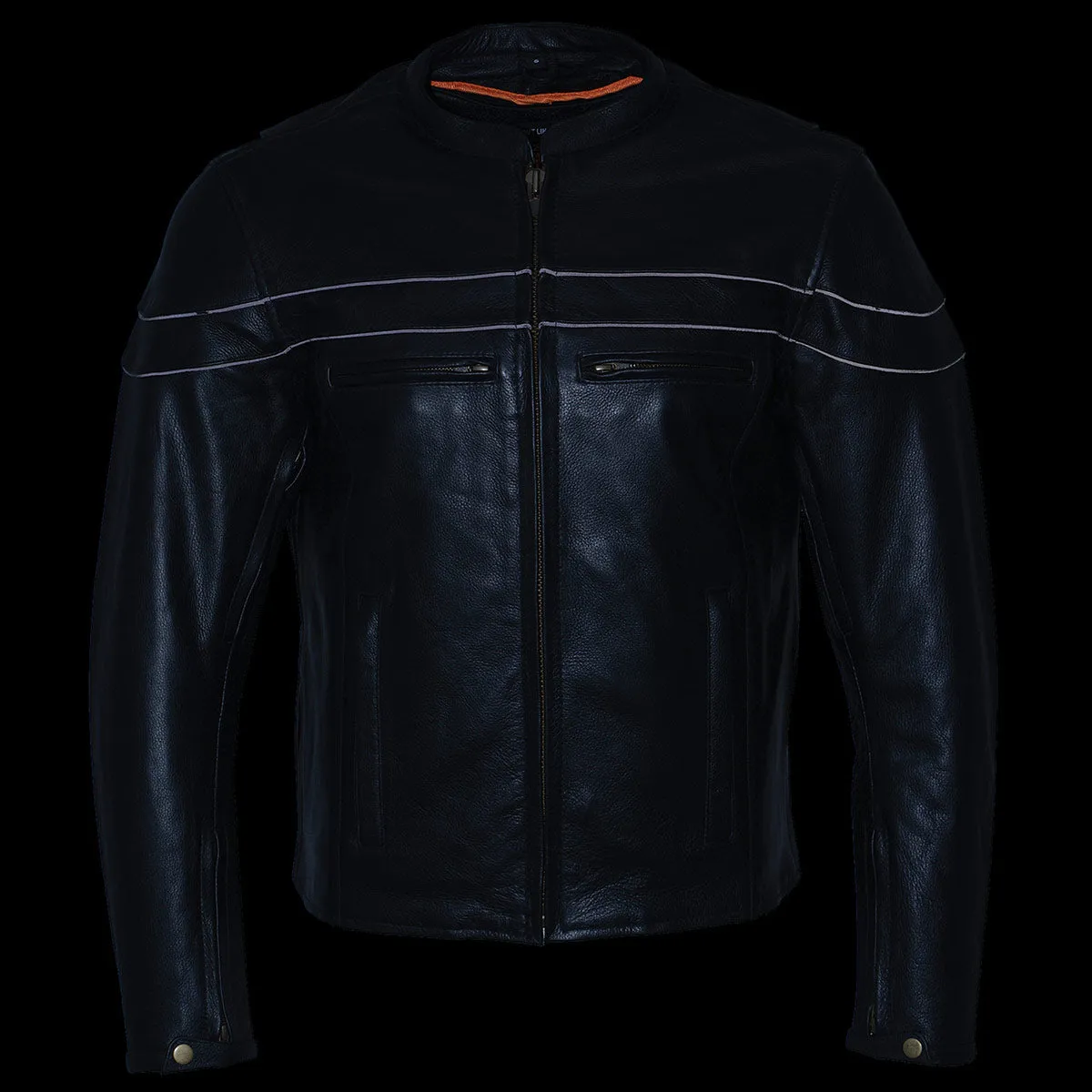 Milwaukee Leather LKM1725 Men's Black Leather Sporty Crossover Scooter Motorcycle Jacket w/ Reflective Piping