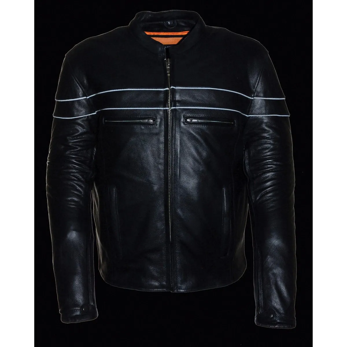 Milwaukee Leather LKM1725 Men's Black Leather Sporty Crossover Scooter Motorcycle Jacket w/ Reflective Piping