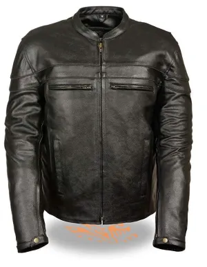 Milwaukee Leather LKM1725 Men's Black Leather Sporty Crossover Scooter Motorcycle Jacket w/ Reflective Piping