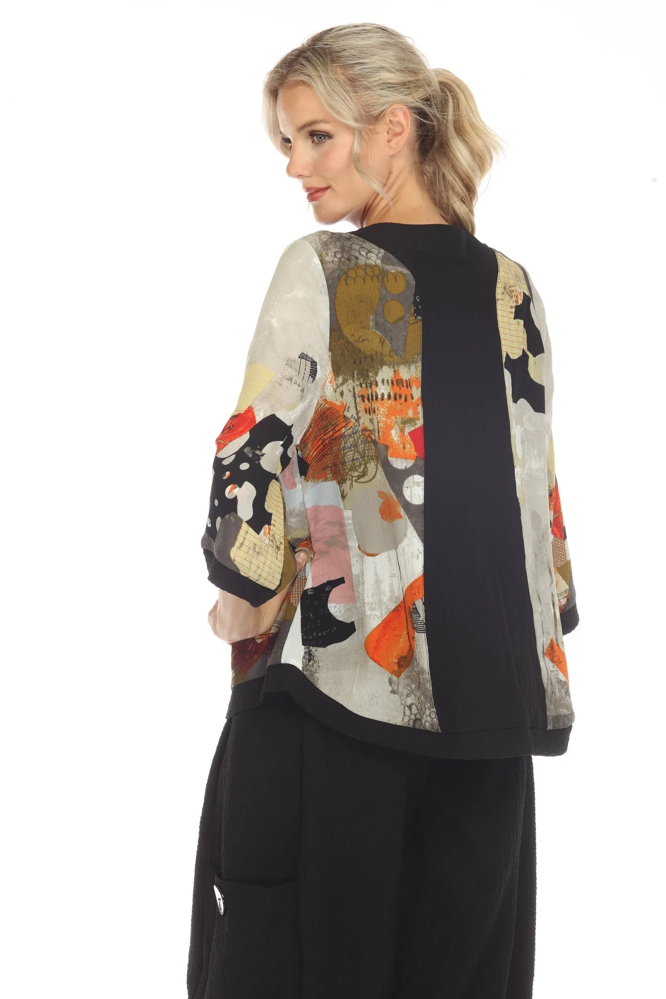 Moonlight Abstract Art-Print Collarless Jacket - 3552