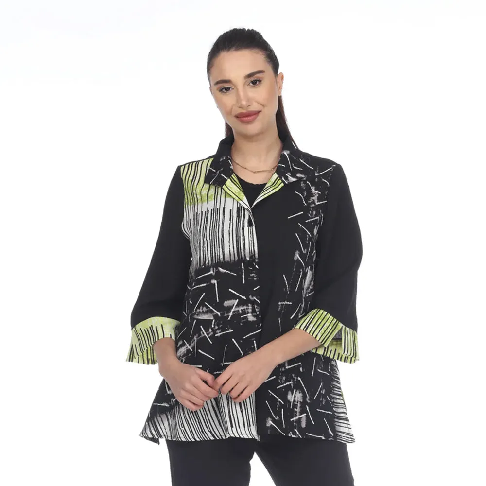 Moonlight Multi-Print Button Front Blouse/Jacket in Black/Lime - 3451