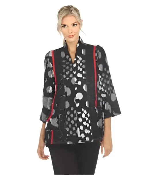 Moonlight Polka-Dot Blouse/Jacket in Silver, Grey, Red & Black -3786