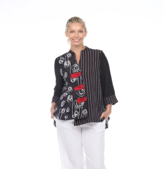 Moonlight "Swirls & Stripes" Jacket in Black/White/Red - 2550-BLK - Sizes M & L