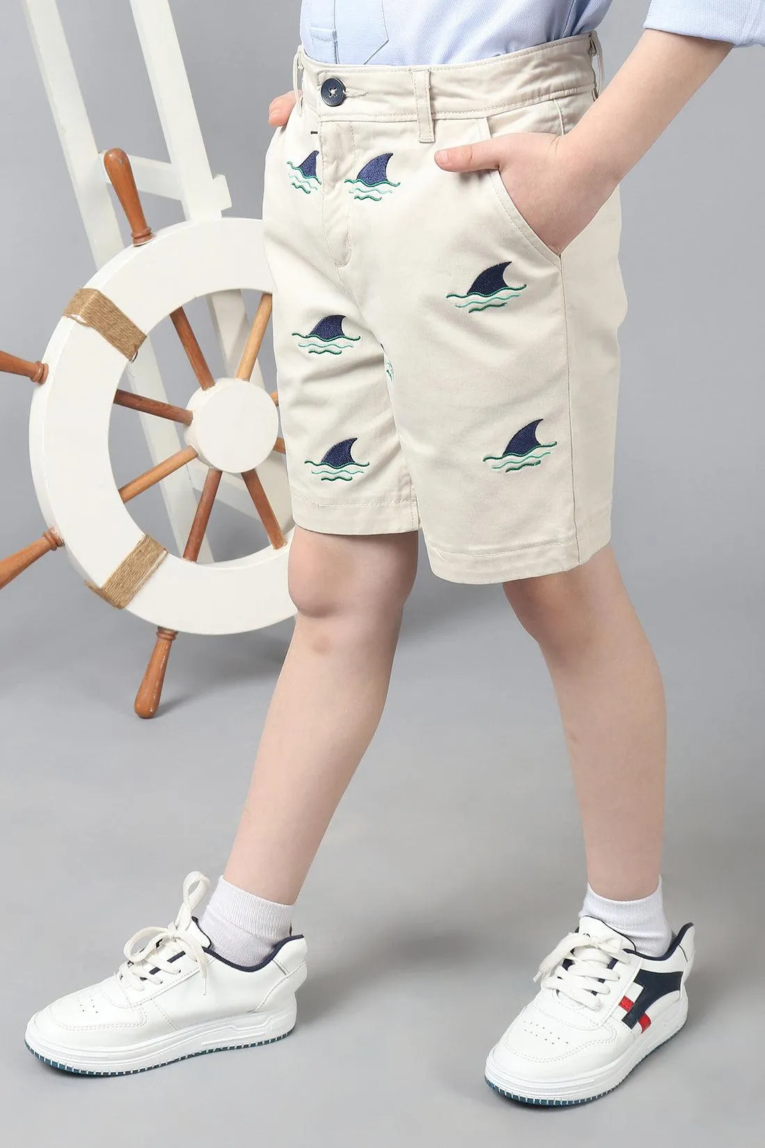 One Friday Kids Boys Beige Cotton Shorts