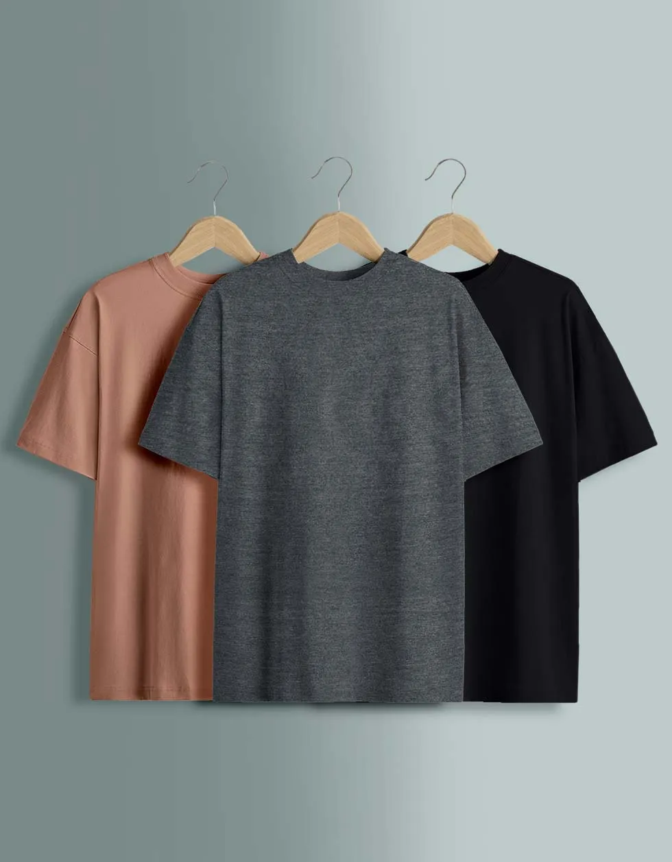 Pack of 3 Oversized Tees: Anthra & Black & Cork