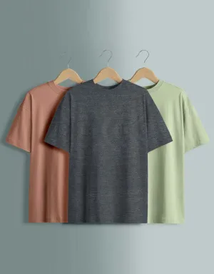 Pack of 3 Oversized Tees: Anthra & Cork & Foggreen