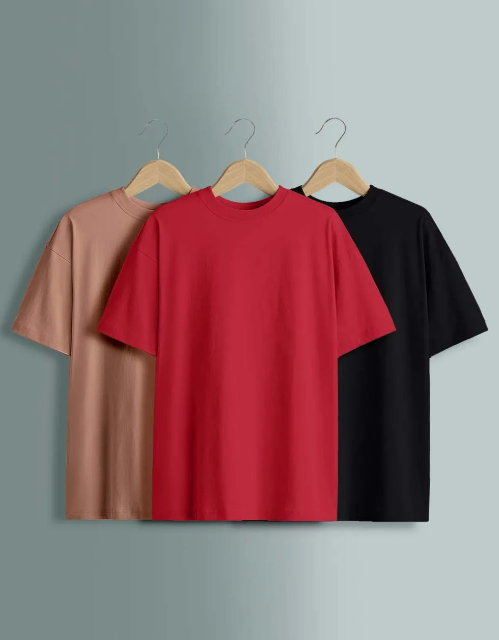 Pack of 3 Oversized Tees: Black , Red , Cork