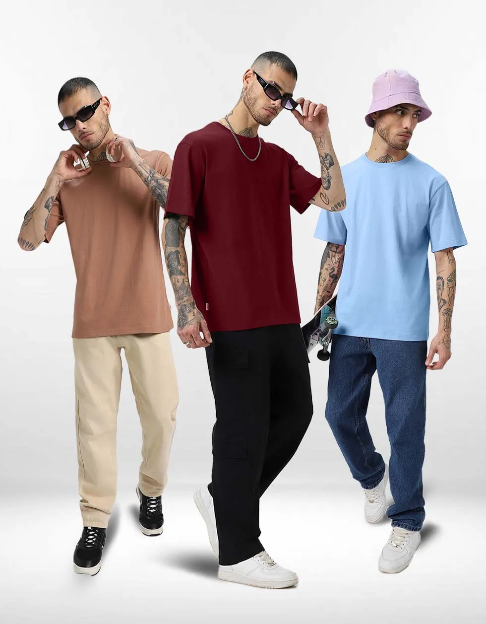 Pack of 3 Oversized Tees: Cork & Dutchcanal & Maroon