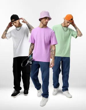 Pack of 3 Oversized Tees: White ,Foggreen ,Lilac