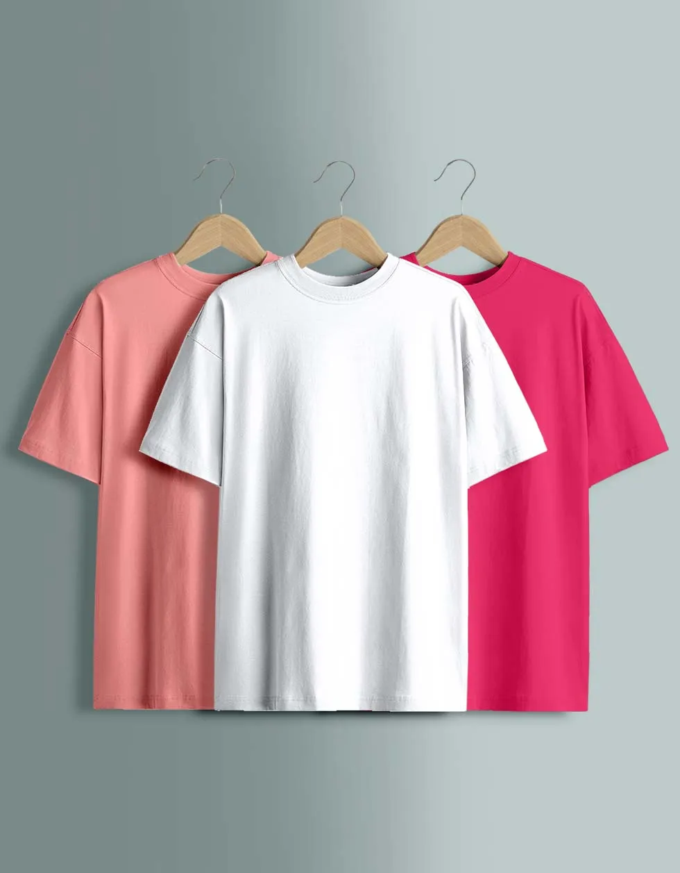 Pack of 3 Oversized Tees: White , Vivamagenta , Soapnut