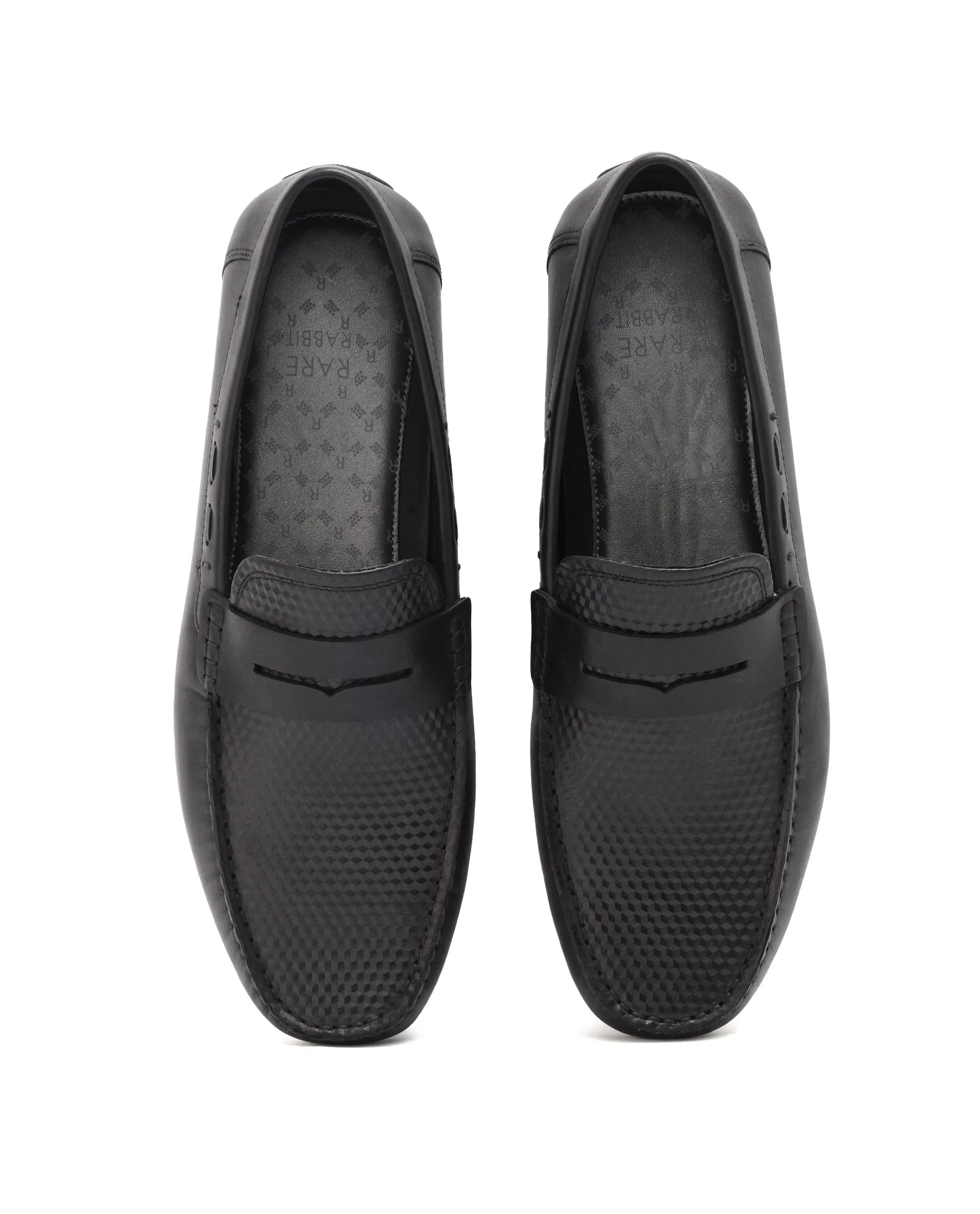 Rare Rabbit Men's Honey Black Slip-On 3D Plated Genuine Leather Driver Moccasin