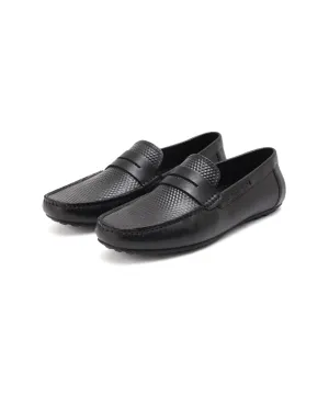 Rare Rabbit Men's Honey Black Slip-On 3D Plated Genuine Leather Driver Moccasin