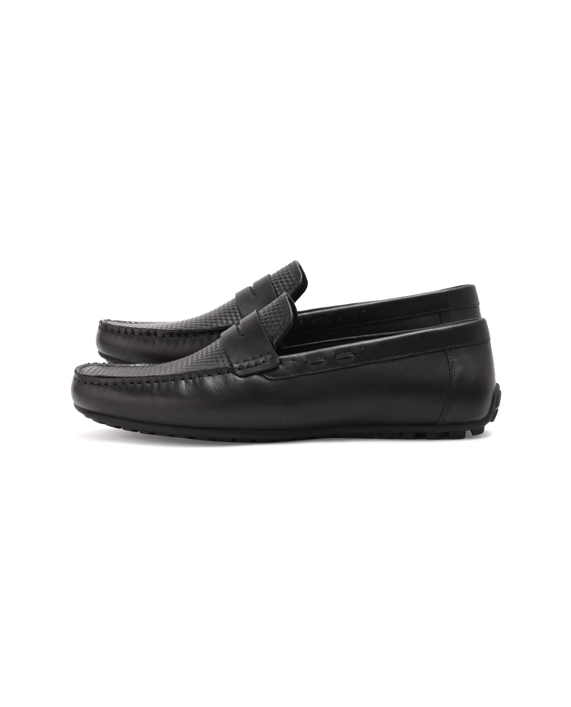 Rare Rabbit Men's Honey Black Slip-On 3D Plated Genuine Leather Driver Moccasin