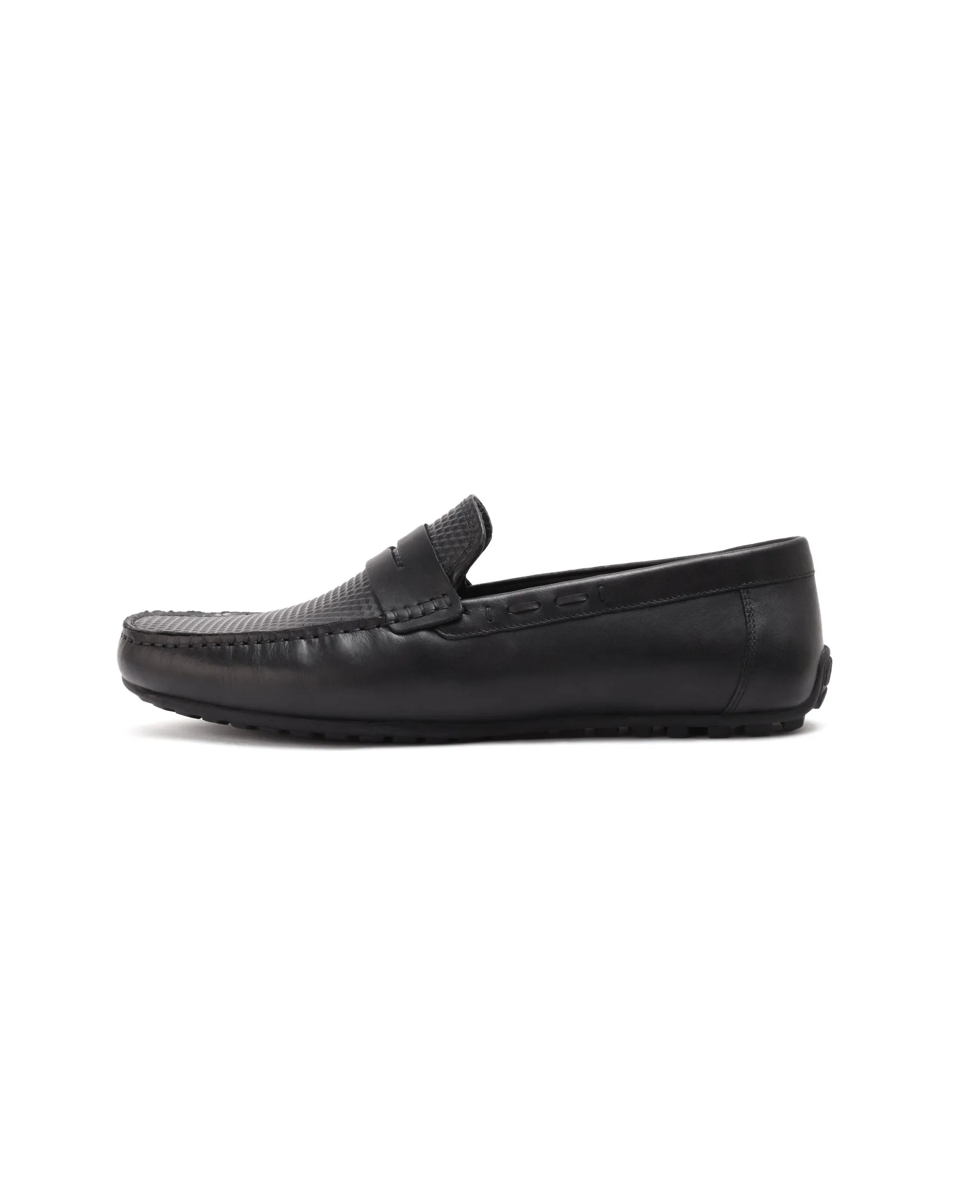 Rare Rabbit Men's Honey Black Slip-On 3D Plated Genuine Leather Driver Moccasin