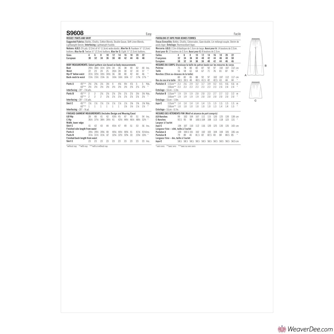 Simplicity Pattern S9608 Misses' Trousers & Skirt