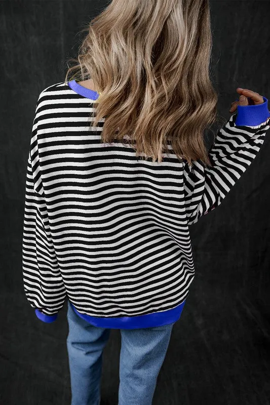 *Stripe Contrast Edge Oversized Sweatshirt