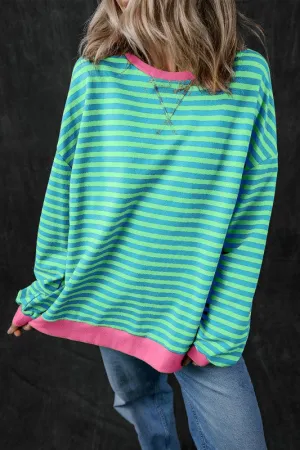 *Stripe Contrast Edge Oversized Sweatshirt