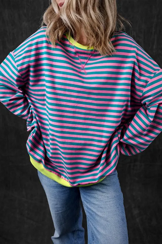 *Stripe Contrast Edge Oversized Sweatshirt