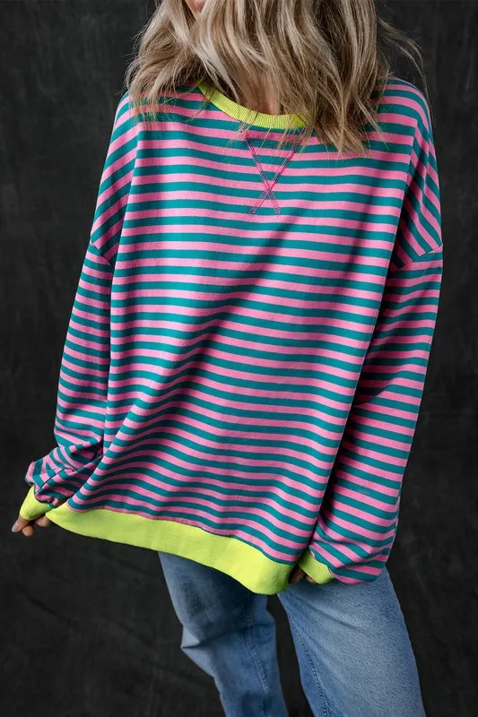 *Stripe Contrast Edge Oversized Sweatshirt