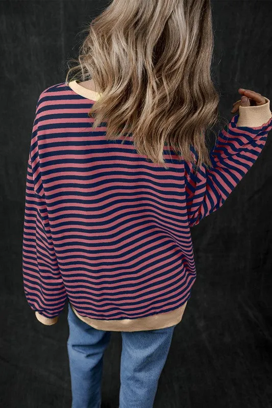 *Stripe Contrast Edge Oversized Sweatshirt